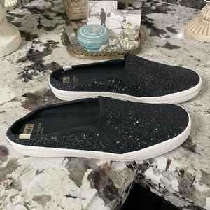 Keds X Kate Spade Black Glitter Slip-on Sneakers Size 9